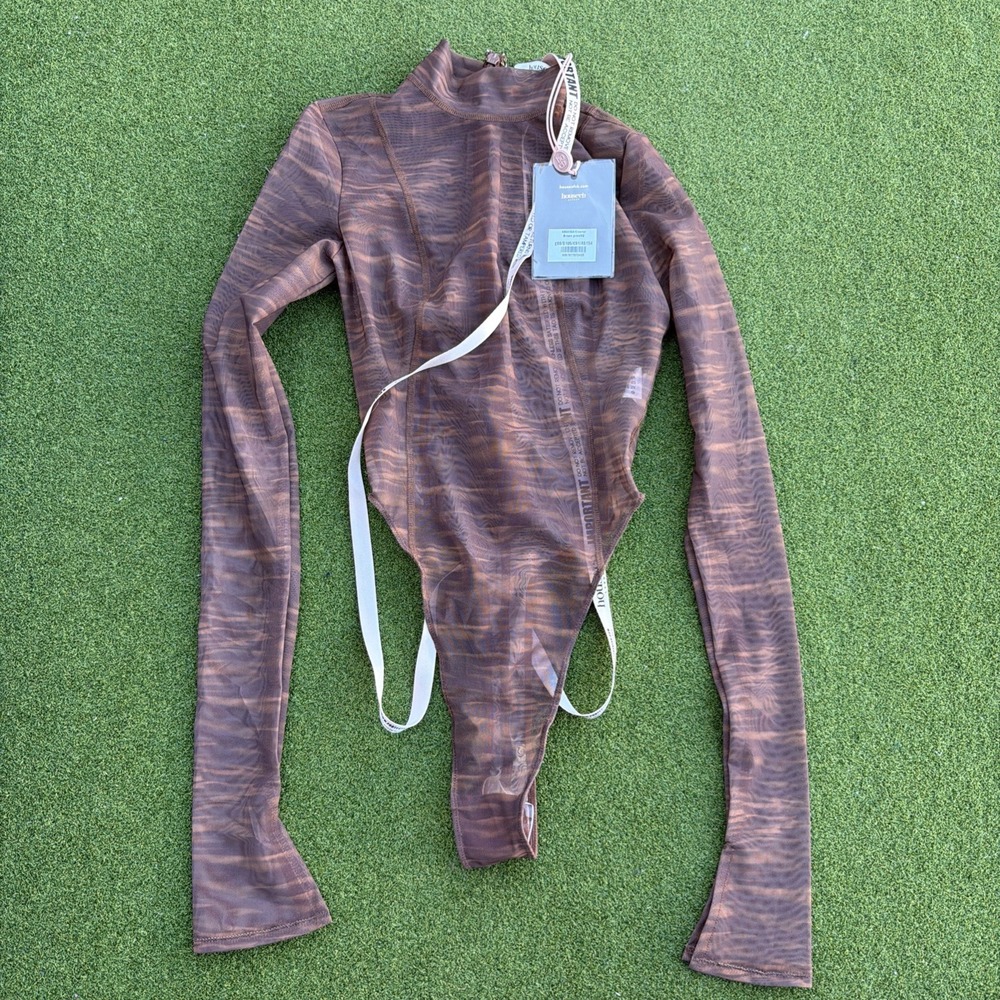 House of CB Eleanor Bodysuit in Brown Print XS BRAND NEW NWT